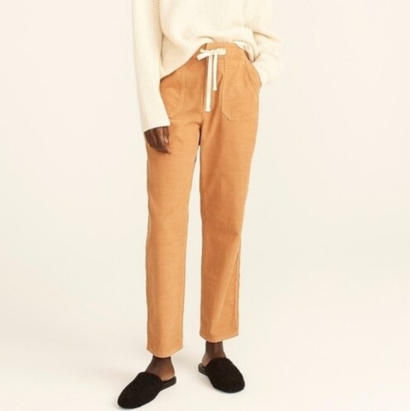 J. Crew Tan Tie Waist Camp High Rise Corduroy Straight Leg Pants